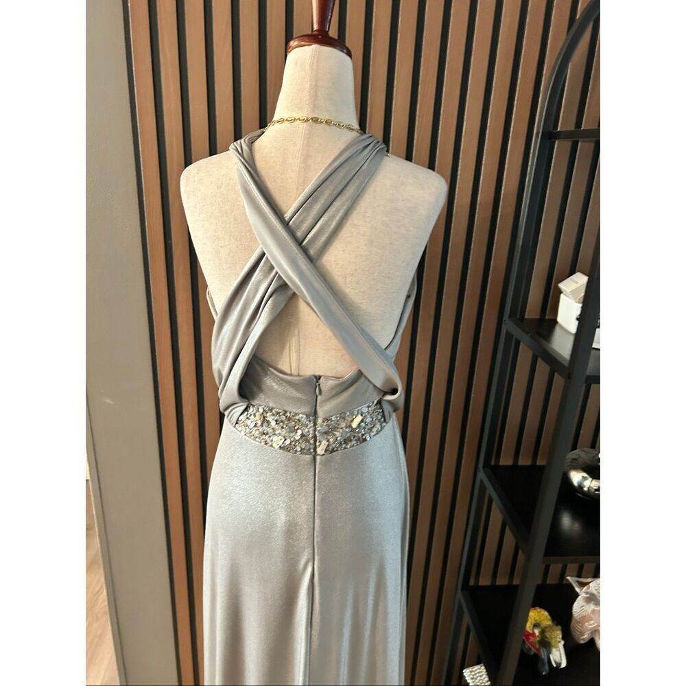 David Meister silver sparkly evening gown dress size 6 long maxi prom homecoming - Picture 4 of 7